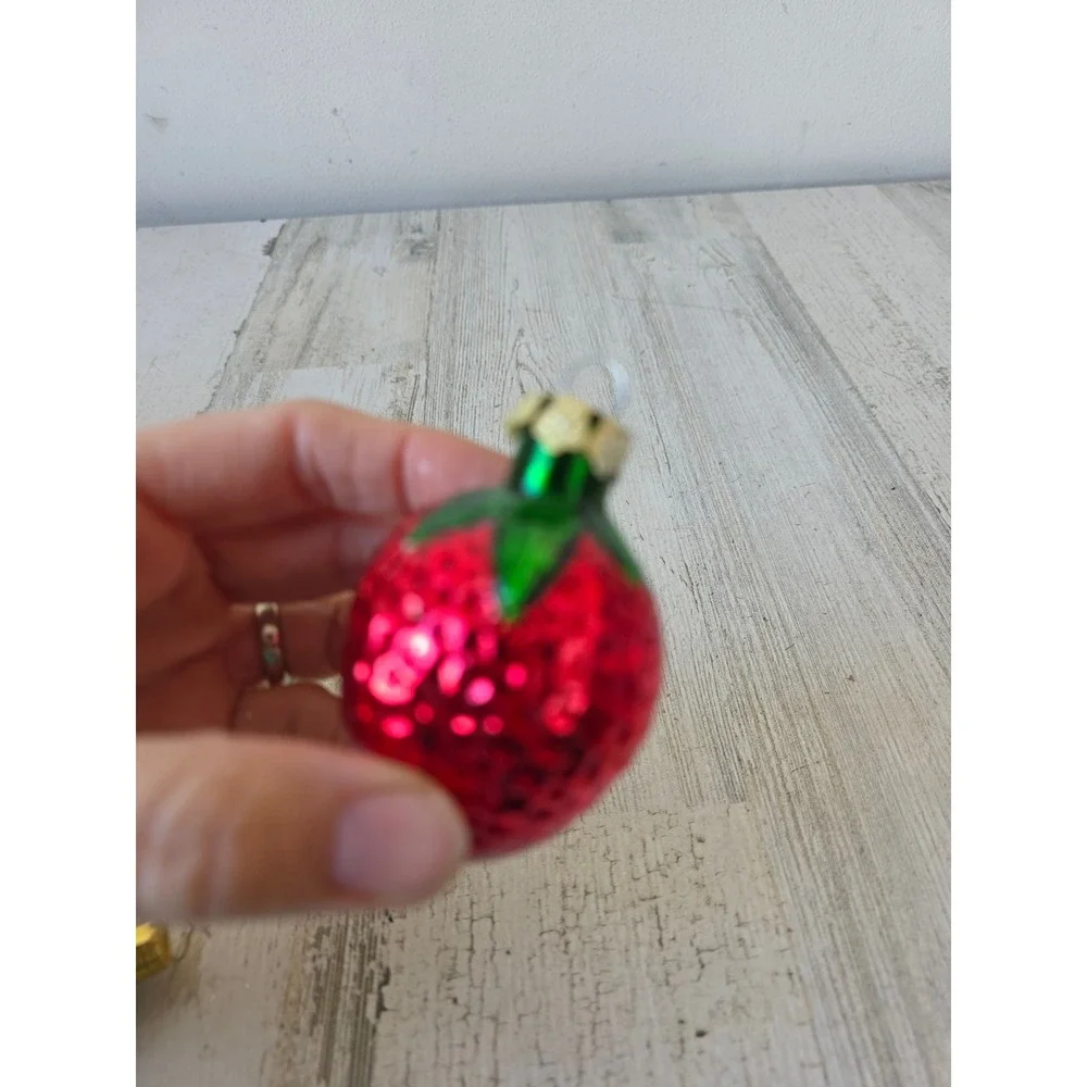 Vintage mercury glass strawberry lemon pepper grape ornament set‎ tree glitter